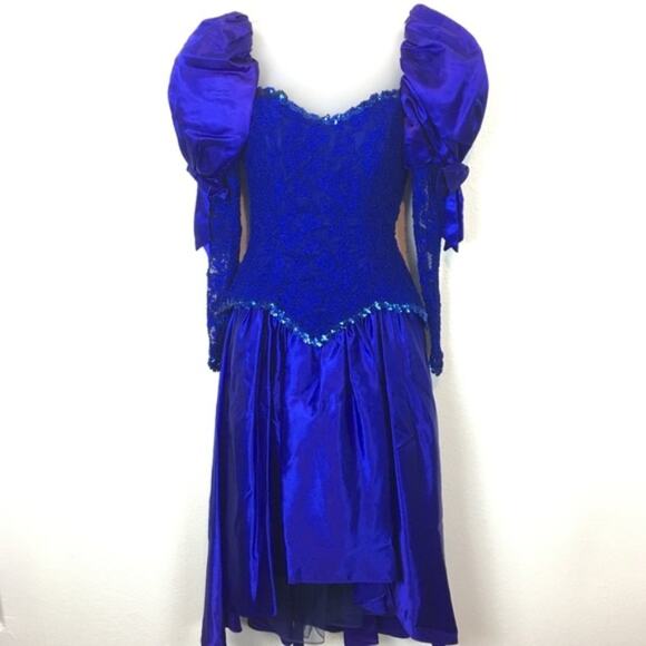 Puff Sleeve Showgirl Prom Dress Formal 80s Victorian Can Can Stretch Sleeves S